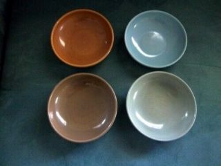 Four Vintage Russel Wright Iroquois Sauce Fruit Bowl Blue Brown Coral Gray