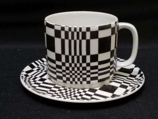 Vintage Franco Pozzi Black & White Op Art Ceramic Cup & Saucer Set,  1960 