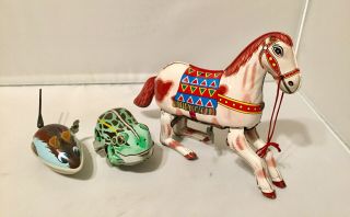 Vintage Tin Wind Up Toys Haji Horse Yone Frog Mouse Japan Hong Kong Parts