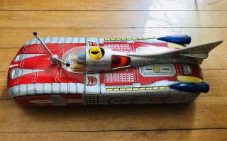 Vintage Space Ship Car Battery Operated Op Me - 102 Spaceship Jet Tin Toy Rocket