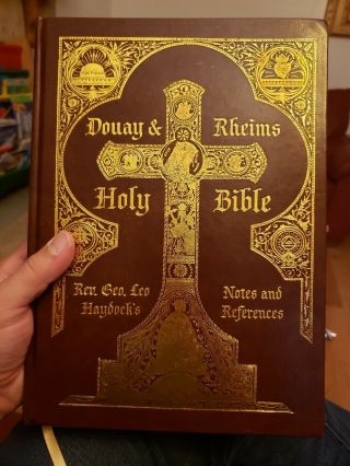 Douay Rheims Holy Bible - Haydock - Refuge Of Sinners Publ - Brown Leather Bound