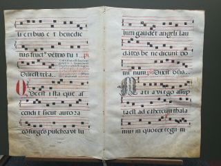 16th Century Antiphonal Music Manuscript On Vellum.  Double Page Double Sided.