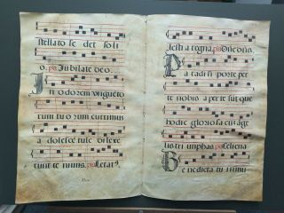 16th Century Antiphonal Music Manuscript on Vellum.  Double page Double Sided. 2
