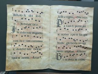 16th Century Antiphonal Music Manuscript on Vellum.  Double page Double Sided. 3