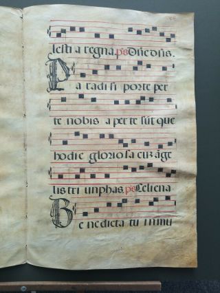 16th Century Antiphonal Music Manuscript on Vellum.  Double page Double Sided. 5