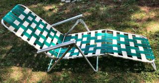Vintage Classic Aluminum Webbed Folding Adjustable Chaise Lounge Lawn Chair