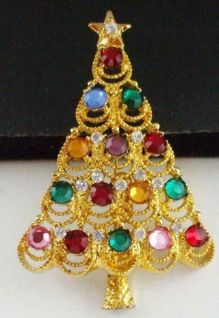Vintage Eisenberg Ice Christmas Tree Pin Brooch W/mirrored Rhinestones