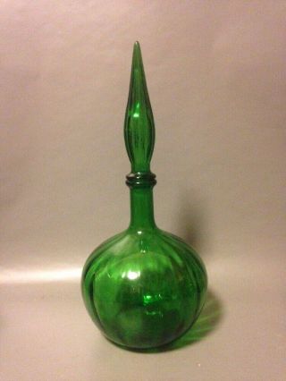 Vintage Italian Green Onion Glass Genie Bottle Empoli Mid Century