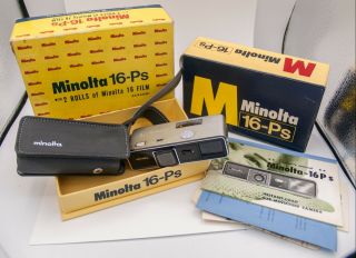 Boxed - Minolta 16 - Ps Subminiature Spy Model P Camera W/ Rokkor 35mm F2.  5 Lens