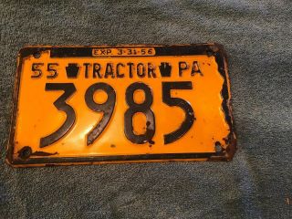 Vintage 1955 55 Pa Pennsylvania Tractor License Plate 3985