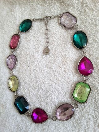 Vintage Signed Graziano Large Necklace Statement Tutti Frutti Chicklet Silver.