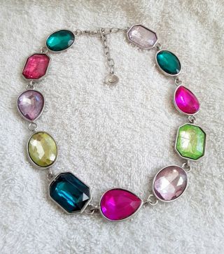 Vintage Signed GRAZIANO Large Necklace Statement Tutti Frutti Chicklet silver. 3