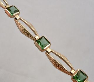Vintage Art Deco Amerik K&l Emerald Green Glass Jewel Bracelet 7 3/8 " Around