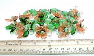 Vintage Orange and Green Flowers Lampwork Art Glass Bead Necklace JN19362 2
