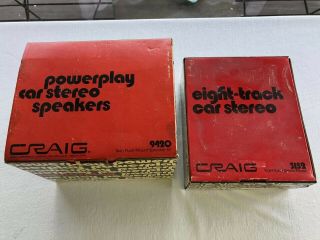 1970’s Nos Craig Car Stereo 8 Track Tape Player 3152 & Twin Flush Mount Speakers