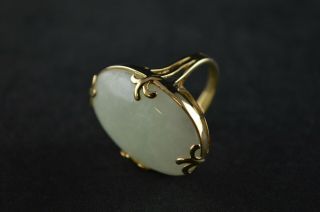 Vintage Gold Sterling Silver Ring w Green Massive Stone - 12g 2