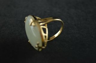 Vintage Gold Sterling Silver Ring w Green Massive Stone - 12g 3