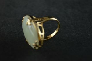 Vintage Gold Sterling Silver Ring w Green Massive Stone - 12g 4
