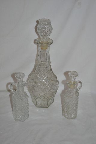 Wexford Anchor Hocking Vintage Decanter,  Vinegar & Oil Cruet Set Glass Euc