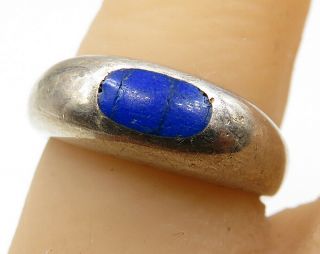 925 Sterling Silver - Vintage Lapis Lazuli Handmade Band Ring Sz 5.  5 - R4419