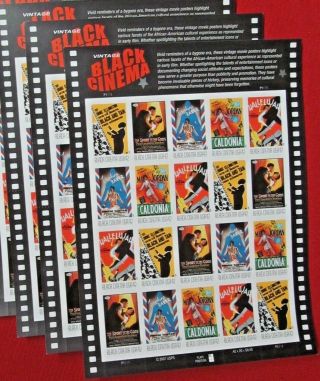 Three Sheets X 20 = 60 Vintage Black Cinema 42¢ Us Postage Stamps Sc 4336 - 4340