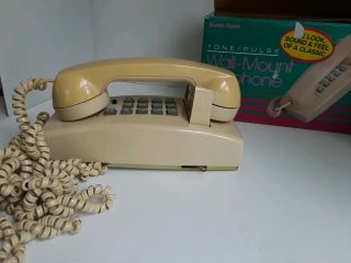 Radio Shack Retro Beige Push Button Wall Mount Telephone Vintage Corded Phone
