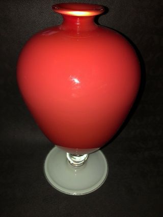 Vintage Art Glass Red Footed Vase Signed Mit Dated 1991