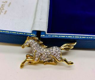 Vintage Signed A&s (attwood & Sawyer) Clear Crystal Galloping Horse Brooch/pin