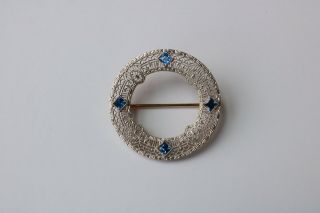 Vintage 14 Karat White Gold Brooch With Sapphires