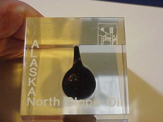 Vintage Alaska North Slope Drop Of Crude Oil Lucite Paperweight