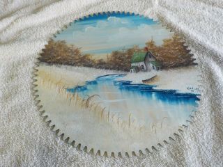 Vintage Hand Painted Saw Blade 11 1/2 Of Home By The River