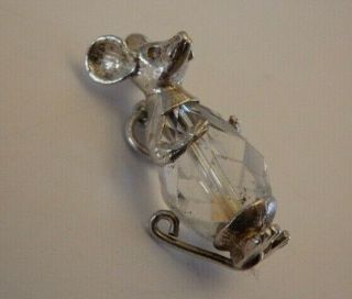 Vintage Sterling Silver Large Charm Mouse With White Crystal Body 4.  3 Grams