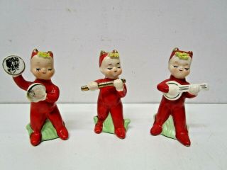 Vintage Set Of 3 Little Red Devil Napco Japan Figurines