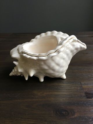 Vintage Atlantic Mold 2 Pc Conch Sea Shell Ceramic Planter Vase Mid Century
