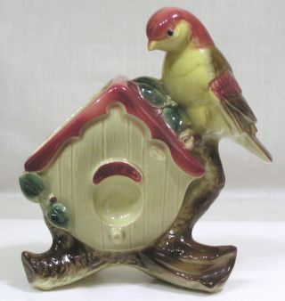 Vtg Royal Copley Ceramic Birdhouse With Bird Planter Gorgeous