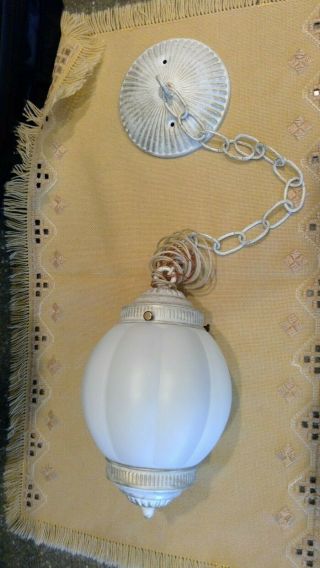 Hanging Swag Frosted Globe Light Fixture Vintage Mcm Mid Century Modern