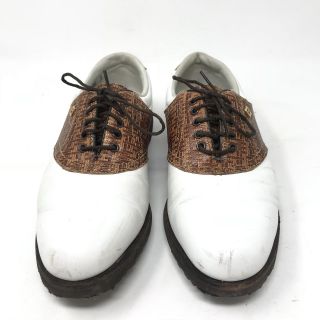 Vintage Footjoy Classics Womens 7 Golf Shoes Saddle White Brown Basketweave 2