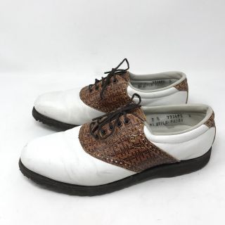 Vintage Footjoy Classics Womens 7 Golf Shoes Saddle White Brown Basketweave 3