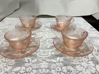 Set Of Four Perfect Vintage Pink " Dogwood " Cups & Saucers