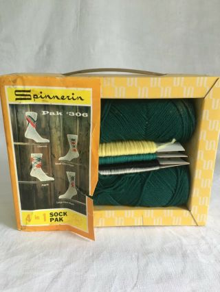 Vintage Knit Sock Yarn Kit - Four Argyle Pattern Socks 1970s Designs -