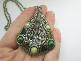 Vintage Signed Miracle Scottish Celtic Agate Glass Zoomorphic Pendant Necklace