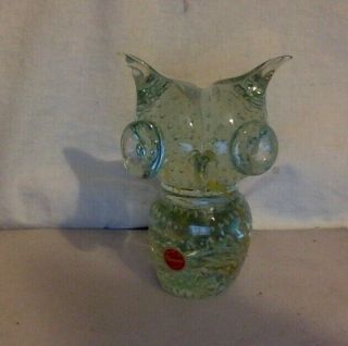 Large Vintage Murano Glass.  Bird.  Owl.  Clear.  Italy.  No Box.