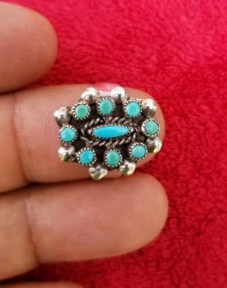 Vtg Navajo Native American Sterling Silver 925 Petit Turquoise Ring Sz 6.  5