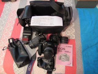 Vintage Canon Eos 888 Film Camera W/ 3 Tele Lens,  260af,  Leather Pouches For All.