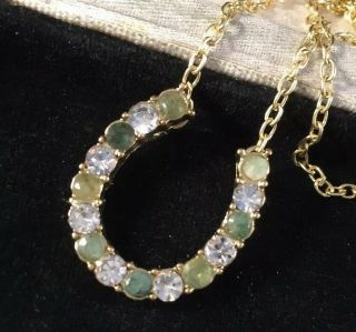 Vintage Jewellery Delightful Real Emerald Lucky Horse Shoe Necklace 2