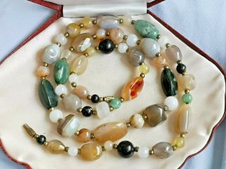 Vintage Jewellery Scottish Pebble Natural Polished Quartz Agate Bead Necklace