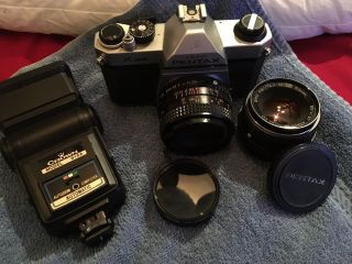 Vintage Asahi Pentax K1000 Film Camera 50mm Lens,  And Additional 28mm Macro Lens