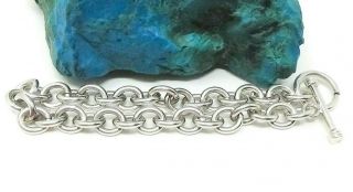 925 Sterling Silver Rolo Link Toggle Clasp Chain Vintage Bracelet 8 " 24 Grams