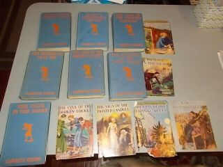 7 Vintage Nancy Drew Books,  1930s Editions,  Blue Covers W/ Orange Silhouette