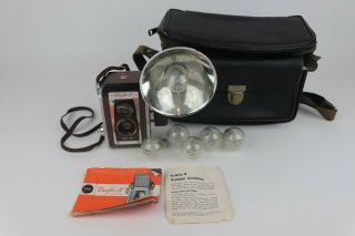 Vintage Kodak Duaflex Iv Camera Flash Unit Bulbs Bag